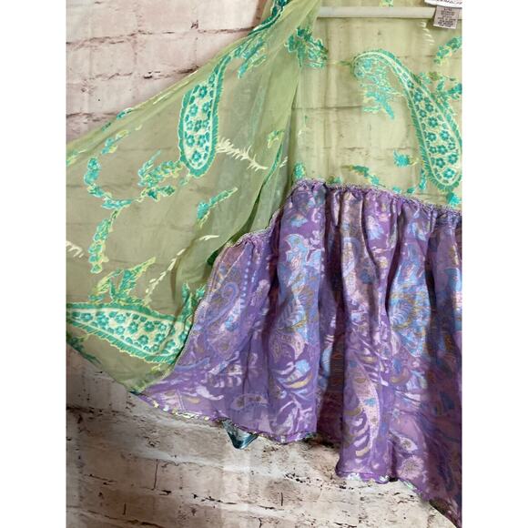 Ania. A Silk Kimono Top Womens XL Velvet Burnout Pastel Paisley Open Front Artsy - Picture 2 of 15